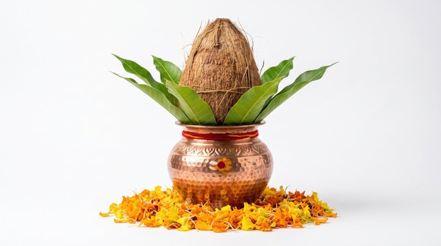 Traditional Kalash with coconut and mango leaves for Navratri
