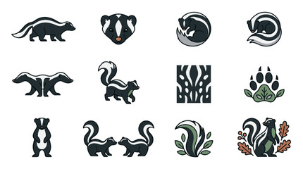 Fototapeta premium Vector illustration of an Eastern Spotted Skunk featuring its unique black and white spotted fur pattern and small body shape, isolated on a white background for graphic design.