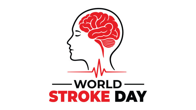 World Stroke Day awareness illustration featuring human head profile with brain and heartbeat line in modern healthcare vector design