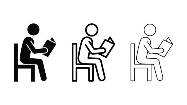 Person reading a book sitting on an armchair vector icon set