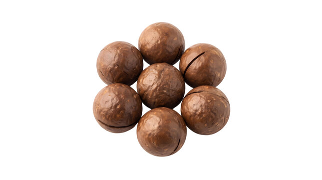 Group of raw macadamia nuts arranged in a cluster on a isolated transparent background png