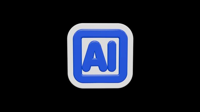 Angled 3D glossy blue AI icon on white base