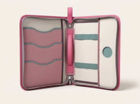 Open pink organizer folio with multiple pockets and zipper closure
