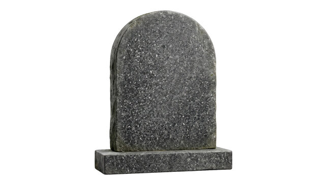 Granite headstone with rounded top on base during daytime on isolated transparent background