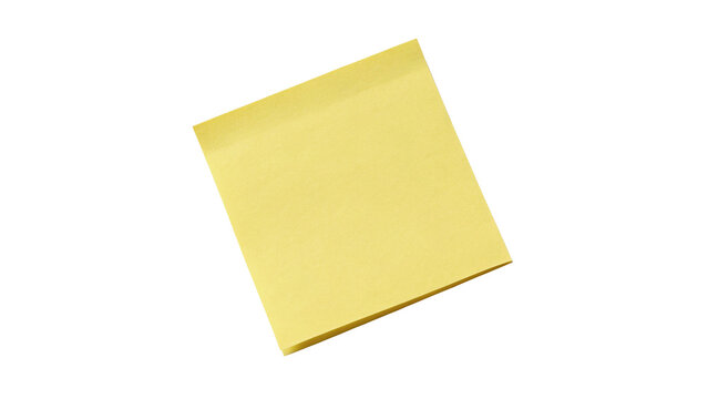 Single blank minimalist yellow paper sticky note isolated on transparent background.
