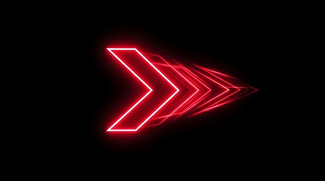 Glowing red neon arrow shapes moving forward through dark space creating intense motion effects with bright lines on black background