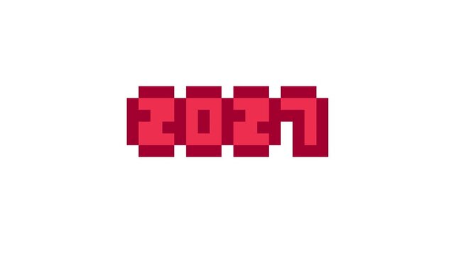 8-bit pixel art cute retro 2027 number icon. looped animation 4k 30fps