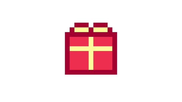 8-bit pixel art cute retro gift box icon. looped animation 4k 30fps