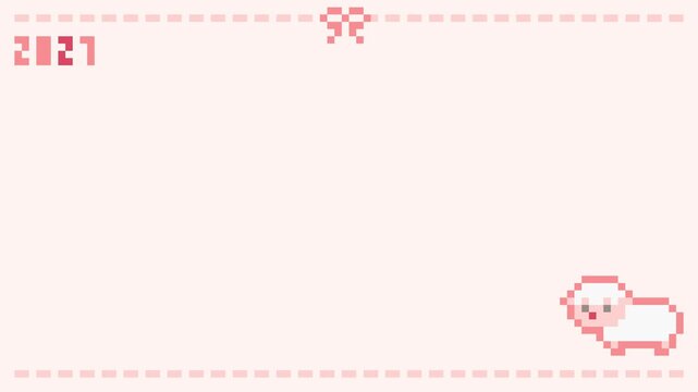 8-bit Pixel Art 2027 Year of the Pink Sheep Card Illustration. looped animation 4k 30fps