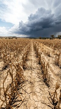 Dry Agricultural Field Under Approaching Storm Clouds