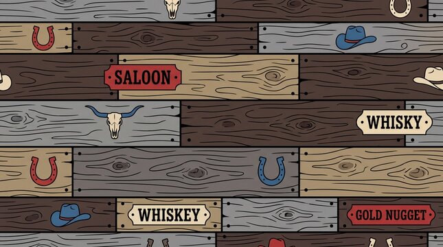 Seamless Wild West Saloon Wooden Board Vector Pattern Background