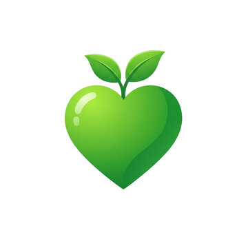 Green apple shaped like a heart with leaves