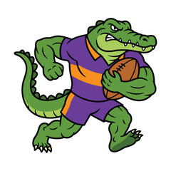 Obraz premium Muscular alligator mascot wearing a jersey and holding a football