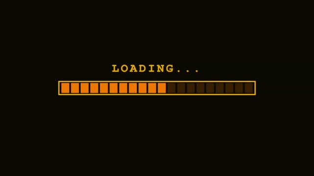 Retro pixel art video clip of an orange progress bar loading on a dark digital interface