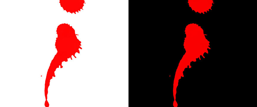 Semicolon symbol in red paint splatter style, mental health awareness punctuation mark, abstract ink drip semicolon on white and black backgrounds