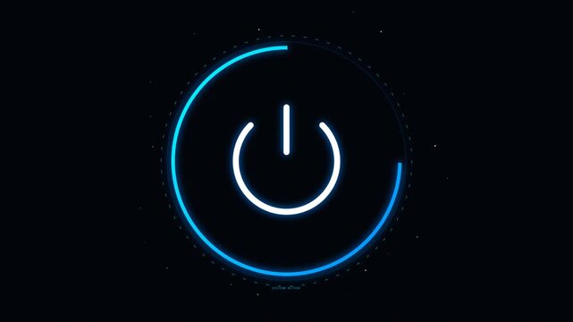 Blue Neon Power Button Loading Process Motion Graphics Background Loop