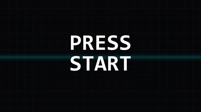 Minimalist press start text animation for retro arcade game motion graphics footage.
