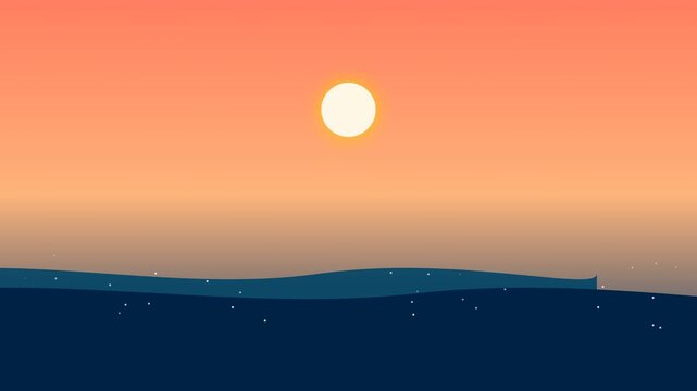 Minimalist sunset over ocean with vibrant gradient sky