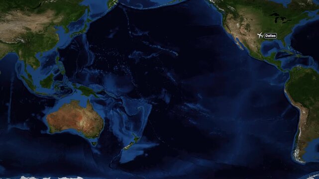 Animated Flight Route Map from Dallas Texas to Taipei Taiwan