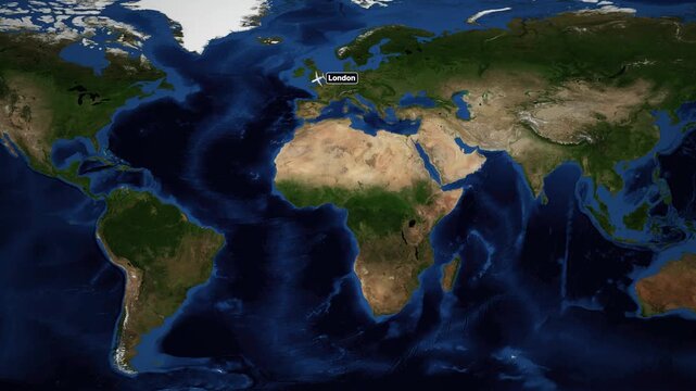 Animated Flight Route Map from London to Santiago Chile