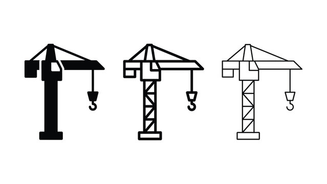 Minimalist flat construction crane icon silhouette vector outline and line art on white background