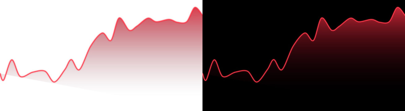 Abstract financial chart showing red glowing wave lines on split white and black background for data visualization concepts