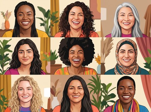 women day templates various characters bright colourful faces  
