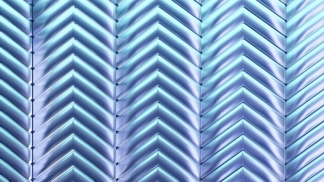 Futuristic metallic chevron pattern in blue tones with glossy reflective surfaces and luminous gradient lighting.
