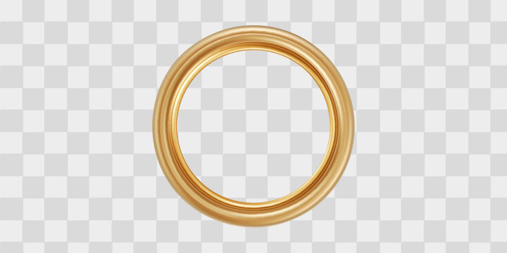 Golden round frame isolated on transparent background. Realistic 3d metal bronze ring. vector illustration