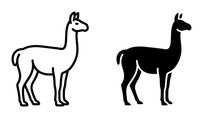 Llama Icon Set, Outline and Silhouette Vector Graphics, South American Camelid Symbols for Nature and Wildlife Concepts © Maryan