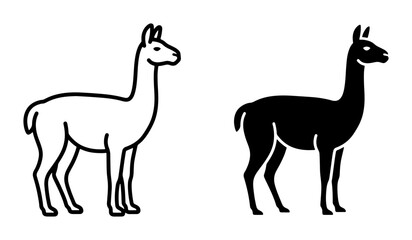 Llama Icon Set, South American Camelid Vector Graphics, Minimalist Alpaca Silhouette, Outline and Solid Black Animal Art for Design Projects © Maryan