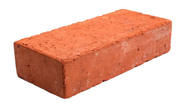 Single rectangular red clay brick building construction material isolated on transparent background.
