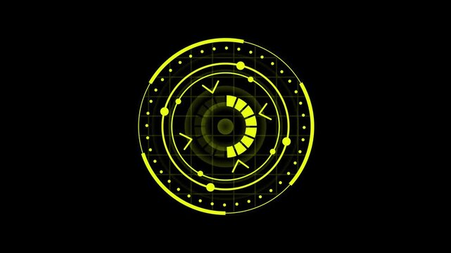 Futuristic Yellow HUD Loading Circle with Digital Grid Interface
