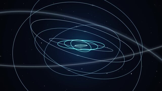 Abstract blue orbital rings rotating in space technology animation loop