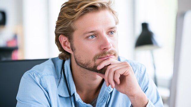 upper. A young professional works intently at a modern home office desk with soft natural light. lifestyle magazines, social media lookbooks, designed for influencer and brand collaborations.