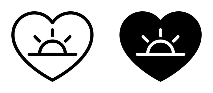 Sunrise Heart Icon Set, Love and New Beginnings Symbol, Hope and Optimism Graphic, Vector Art for Wellness and Lifestyle