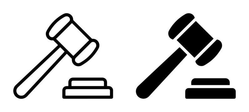 Gavel and Sounding Block Vector Icons, Legal Justice Symbol, Auction Hammer Silhouette, Courtroom Decision Graphic, Law and Order Concept