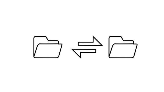Line icon animation showing bidirectional file synchronization between two folders. Perfect for data exchange themes.4k motion