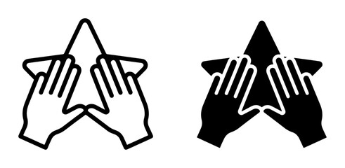 Fototapeta premium Star Icon, Hands Holding Star Symbol, Achievement Recognition, Success Concept, Vector Graphics, Outline and Solid Icons