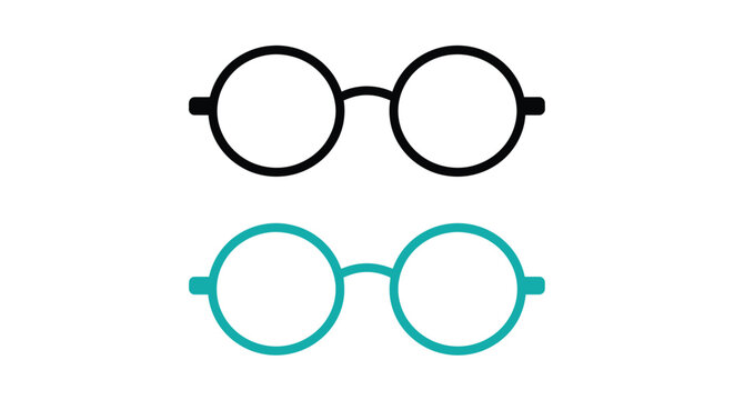 Round eyeglasses in black and teal flat vector illustration on white