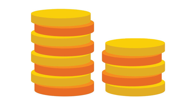 Stacks of gold and orange coins on a white background