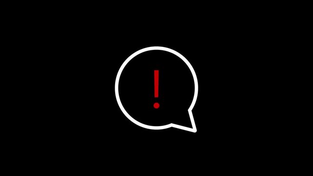 Minimalist Speech Bubble Icon with Red Exclamation Mark Alert Symbol on Black Background...