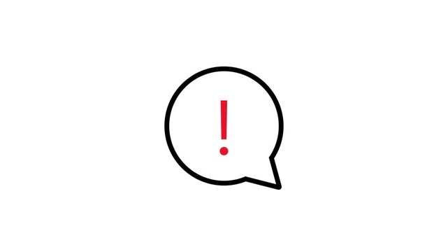 Minimalist Speech Bubble Icon with Red Exclamation Mark Alert Symbol on Black Background...
