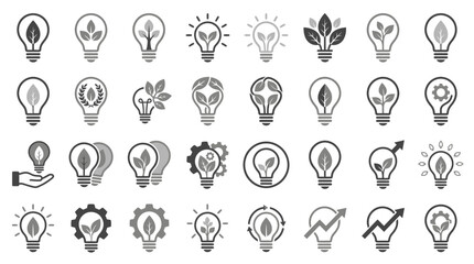 Fototapeta premium Light bulb icons with ecological and innovative symbols.