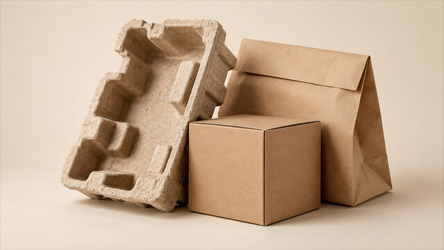 Cardboard Box, Kraft Paper Bag and Moulded Pulp Packaging Insert