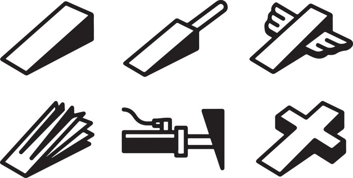 Set of black and white log splitter wedge icons on a white background