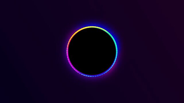 Bright multicolor neon outlines form sleek centered ring glowing gradient look, clean presentations, social media intros, stylish motion graphics, digital branding and futuristic visual content.