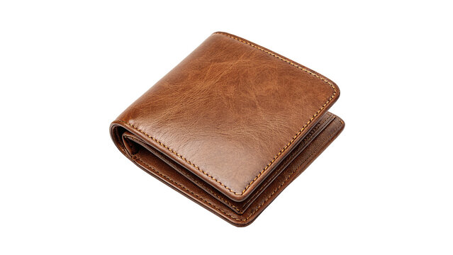 Classic elegant vintage brown leather men folding wallet isolated on transparent background.