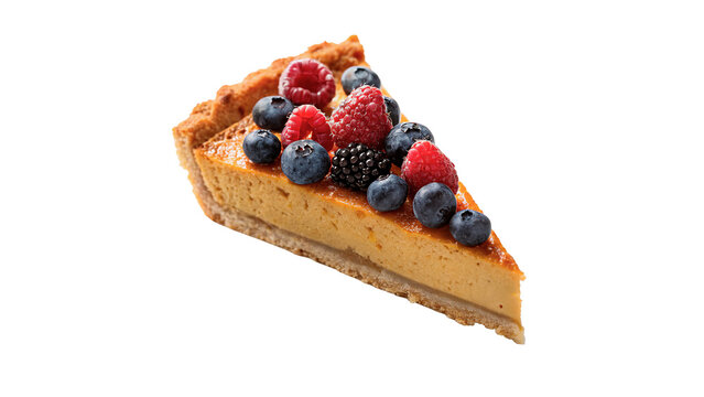 Slice of sweet gourmet fruit berry tart pie isolated on transparent background.