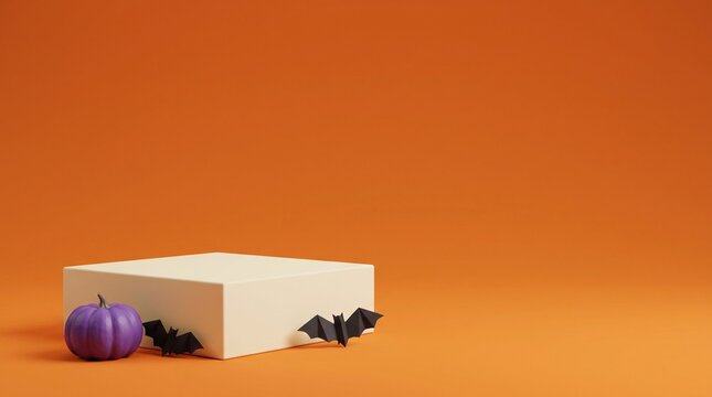 Halloween podium with purple pumpkin and bats